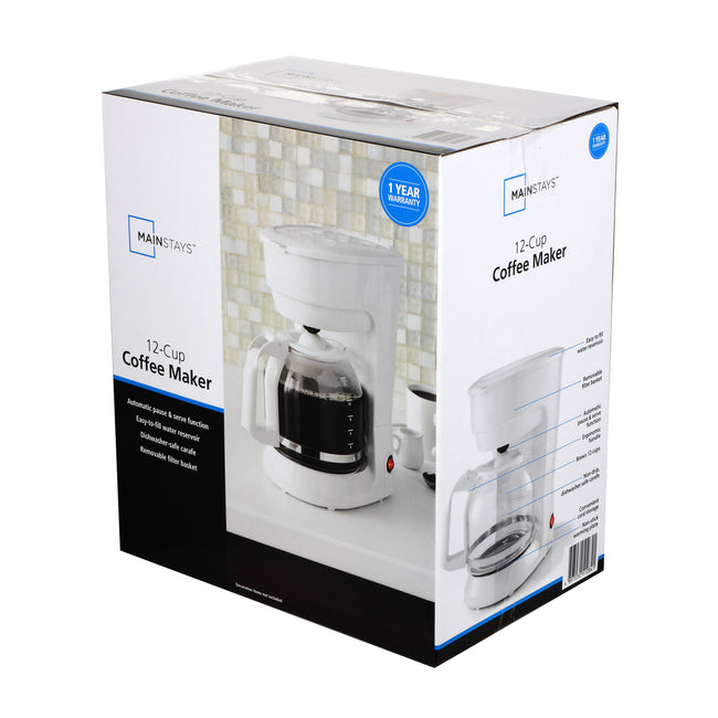 Mainstays White 12 Cup Drip Coffee Maker New Andaso LLC